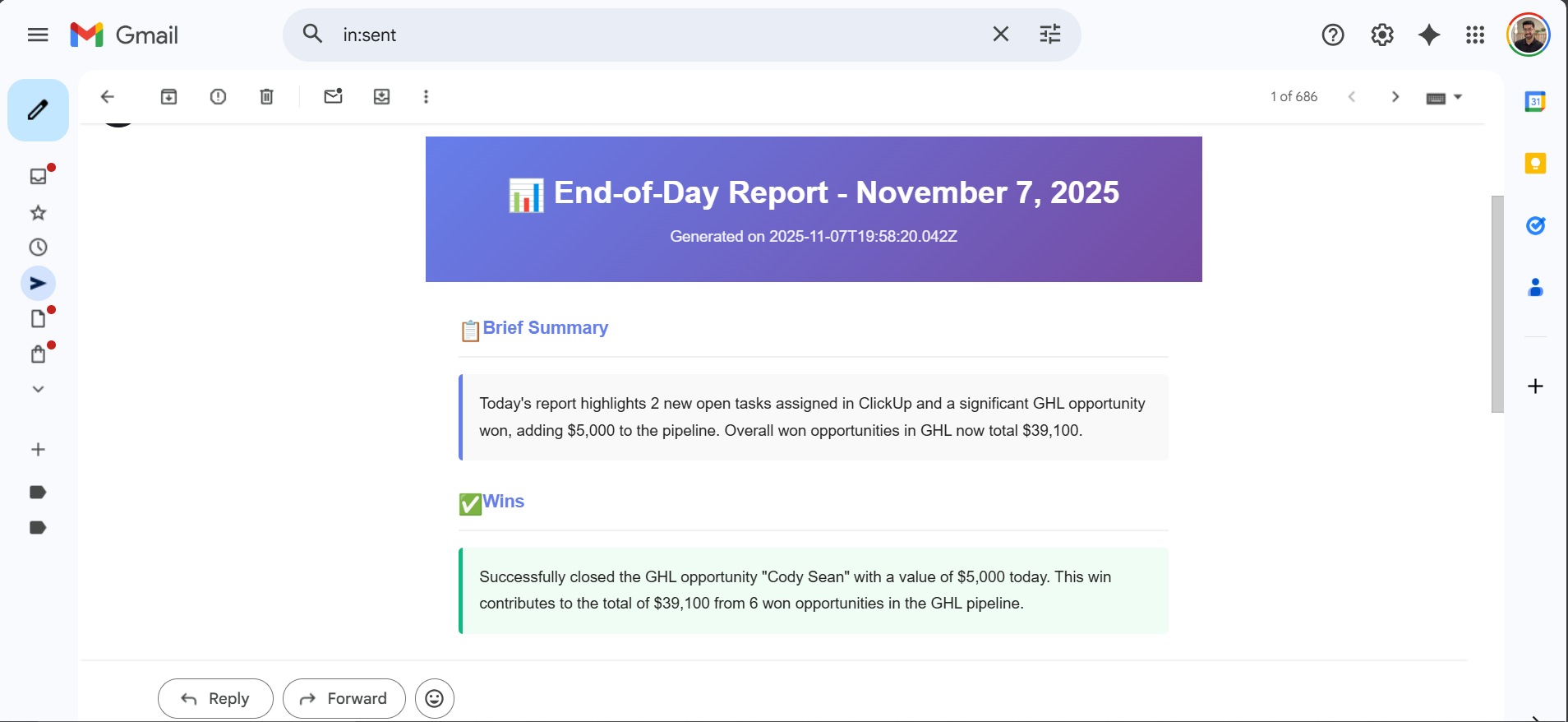 Email, formatted EOD report delivery