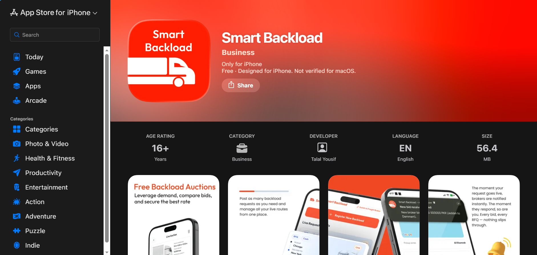 Smart Backload, Apple App Store listing