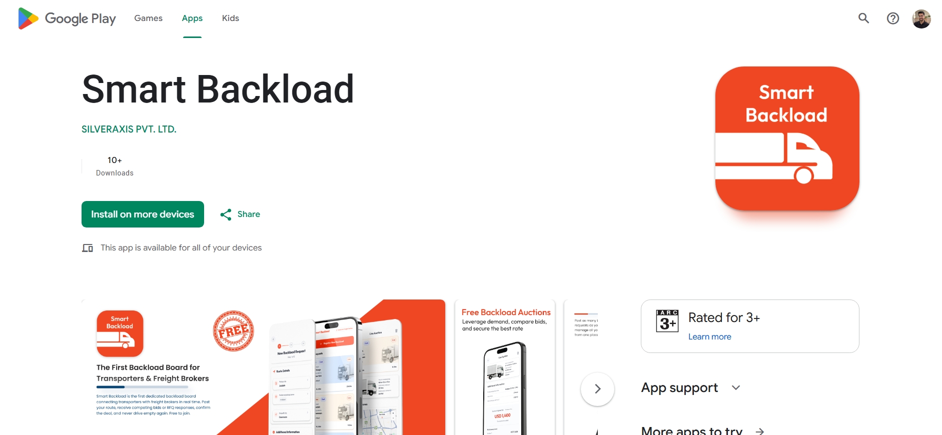 Smart Backload, Google Play Store listing