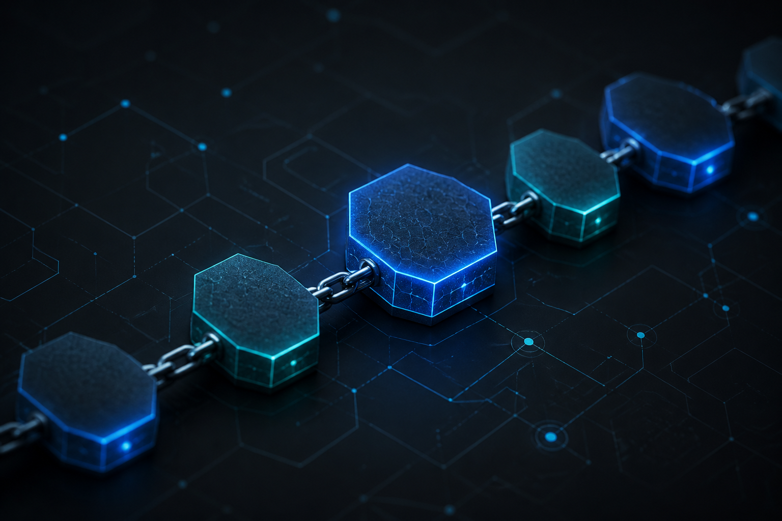 Abstract interconnected ledger blocks representing blockchain architecture